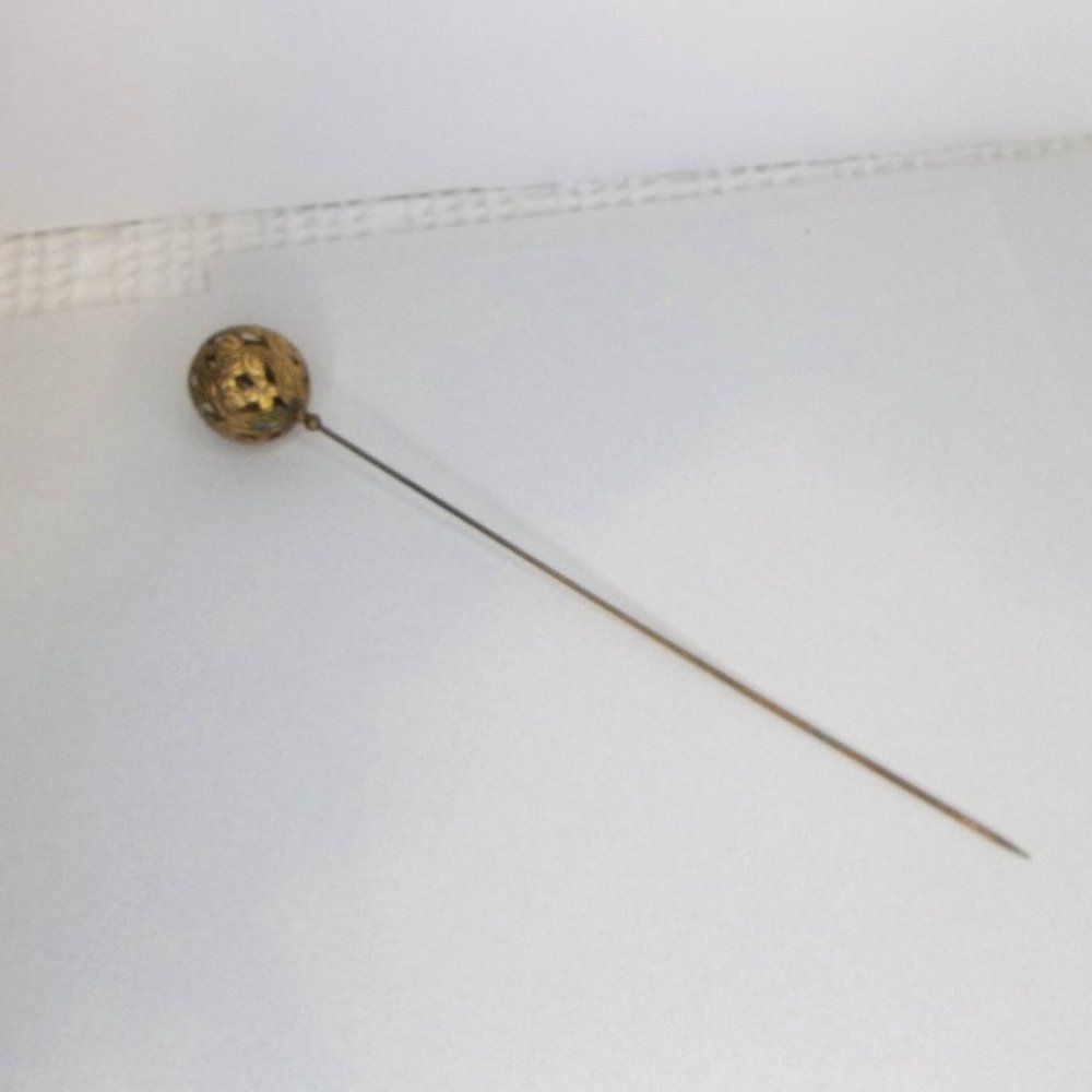Antique Brass Filigree Ball Hat Pin